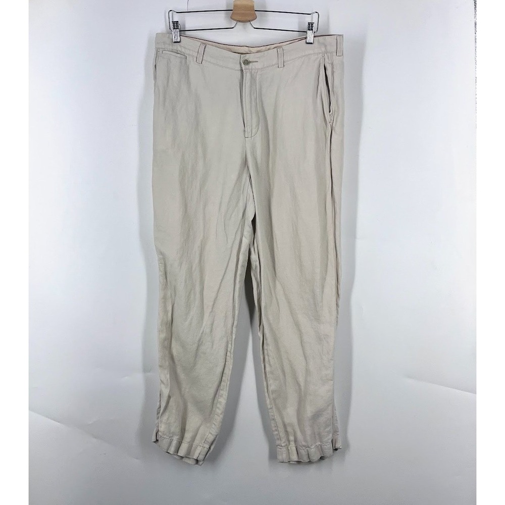 Tommy Bahama Mens 36x30 Linen Silk Blend Flat Front Pants Beige Stone Straight